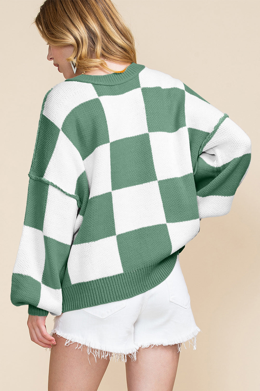 Orange Checkered Bishop Sleeve Sweater